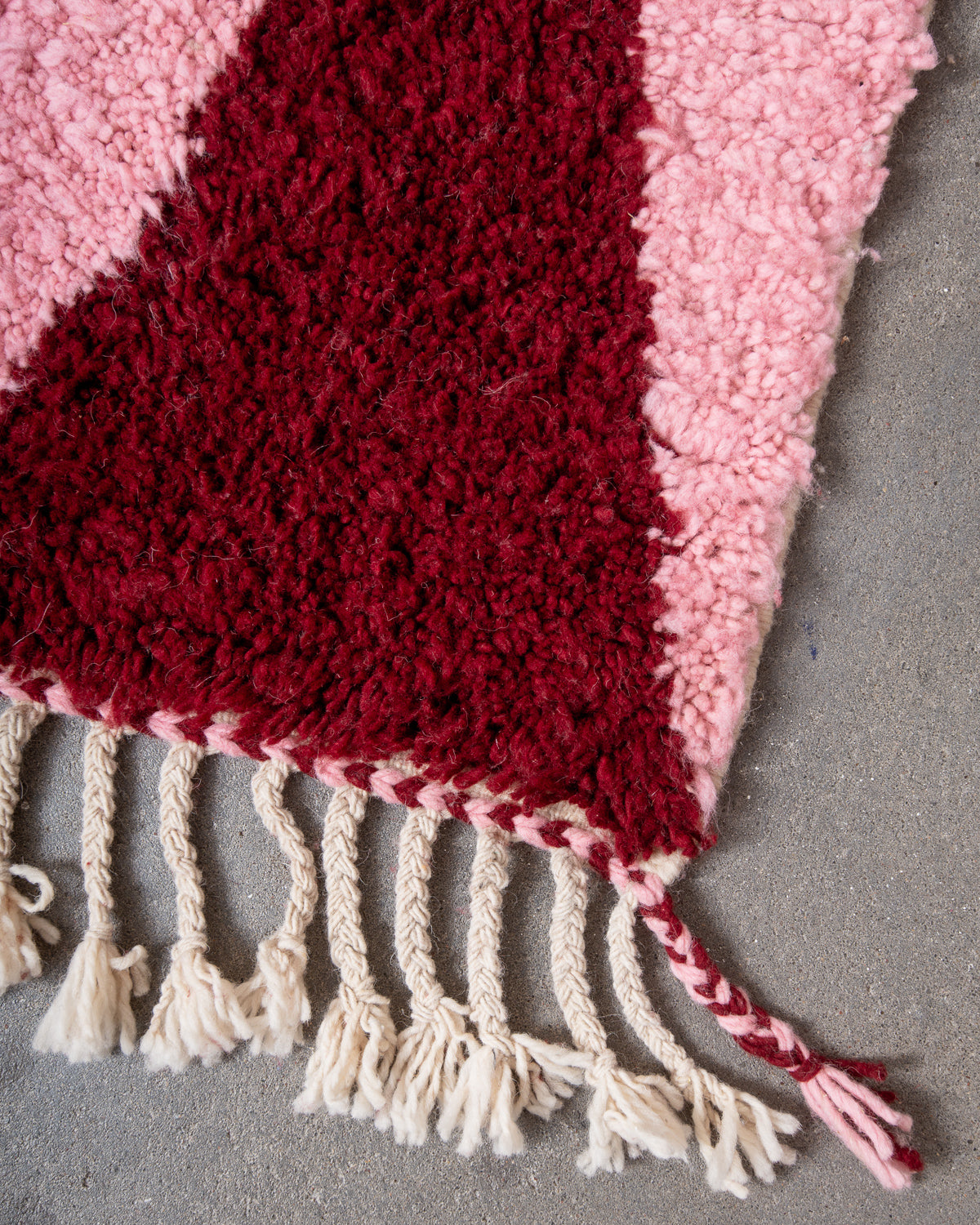 Modern, designer, handcrafted Berber rug from Morocco. Beniourain carpet with beautiful colours and patterns and fluffy wool texture.